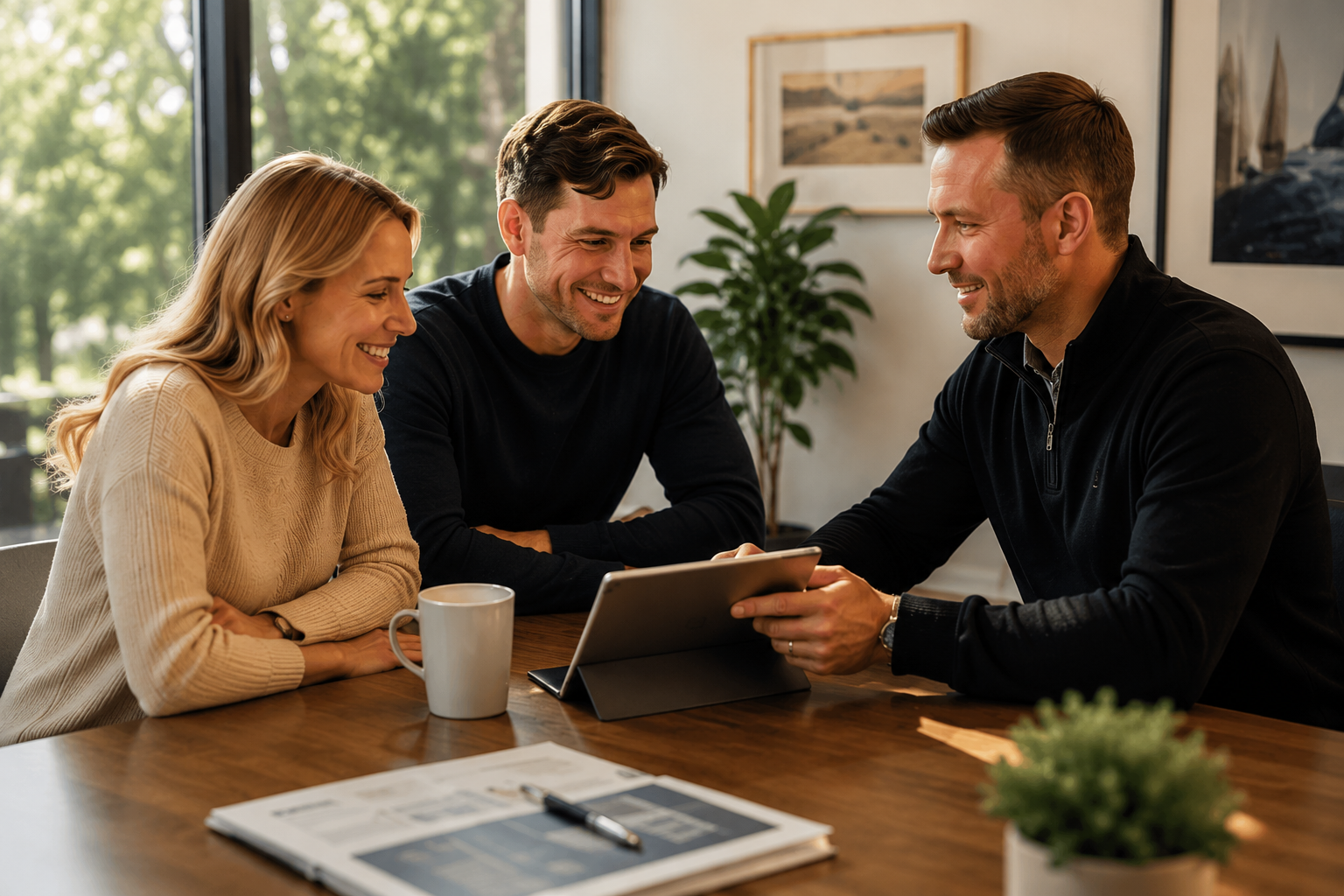 An insurance advisor reviewing coverage options with a couple at a table